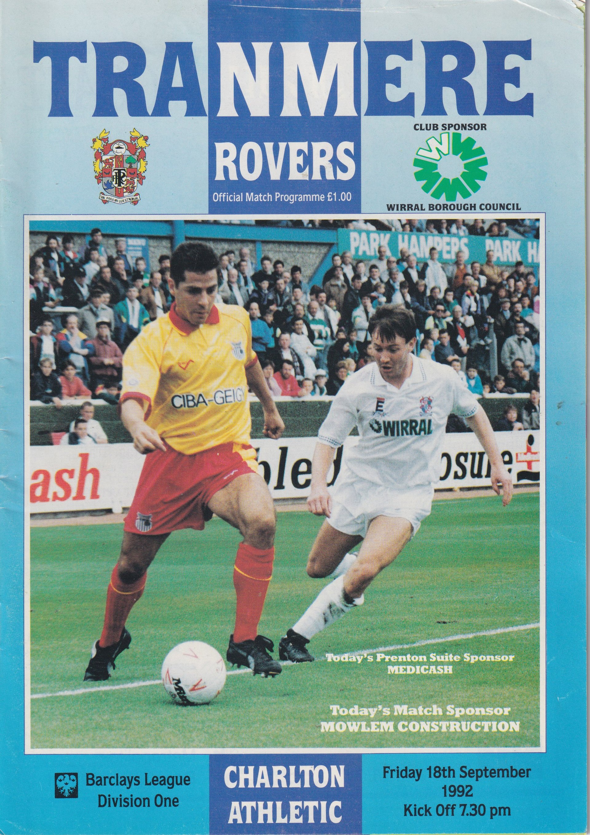 Tranmere Rovers v Charlton Athletic match programme